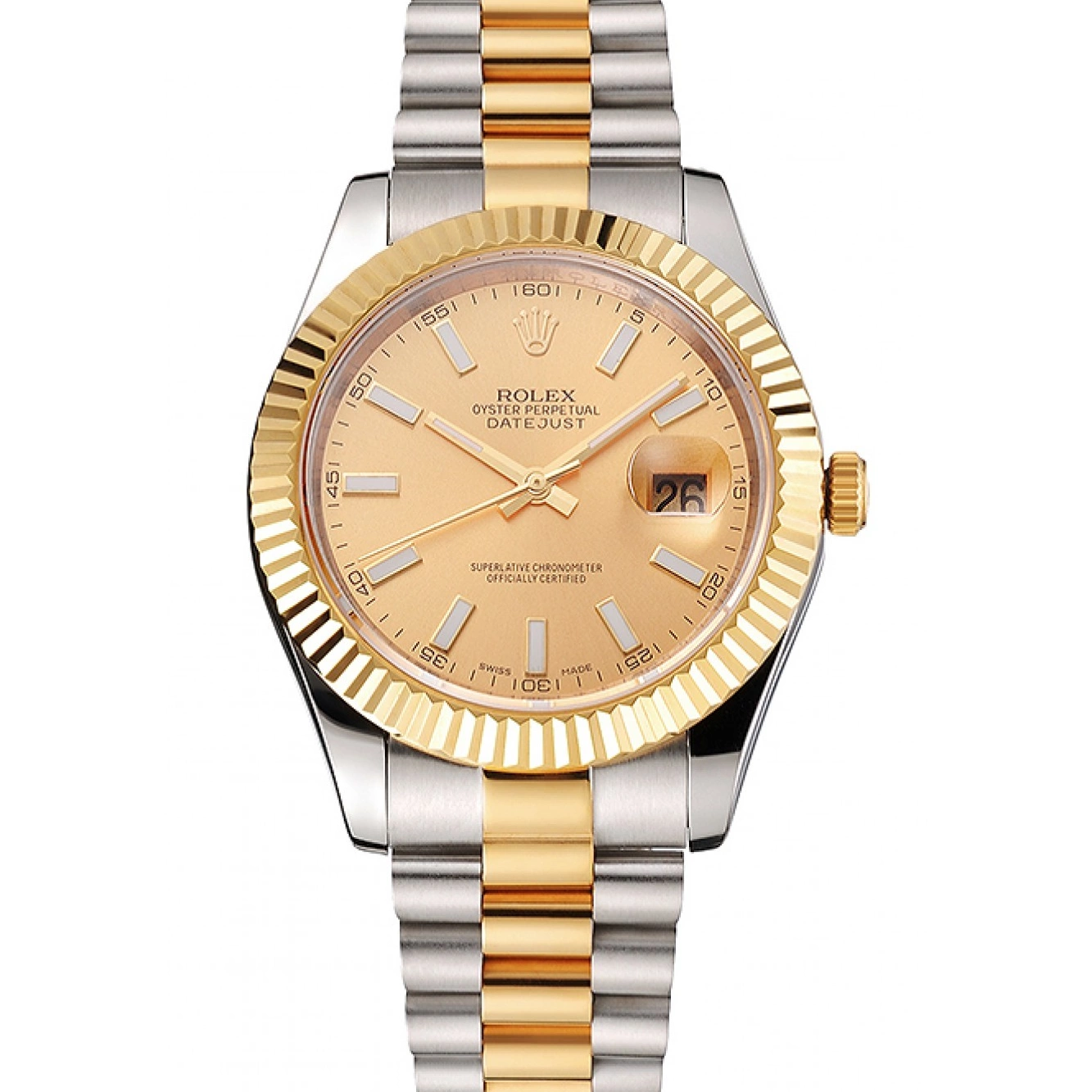 Rolex copies cheap Gold Datejust Rolex Gold Stainless Two Bracelet Dial Swiss Bezel Tone Steel Case 0629